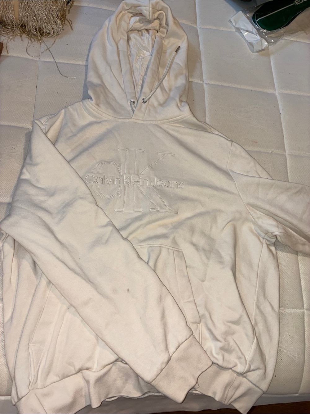 Calvin Klein Jeans Cream Embroidered Logo Hoodie